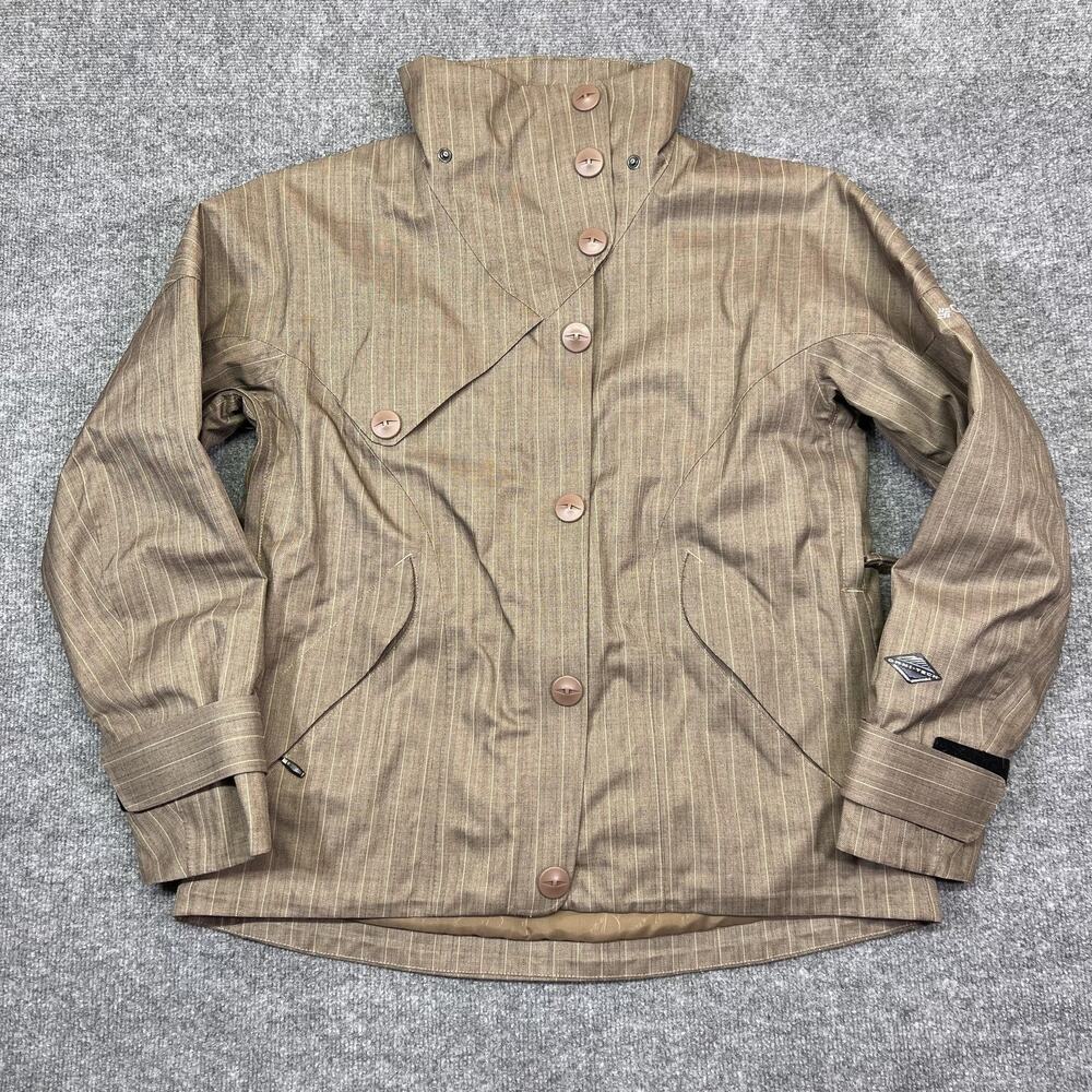 Columbia Titanium Jacket Womens Large Brown Pinstripe Insulated Ski Snow Coat